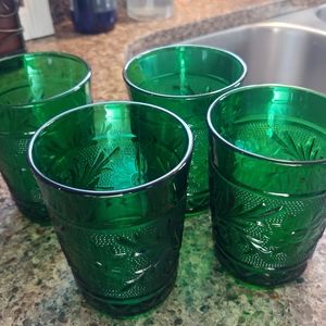 Vintage Anchor hocking green glass, juice glasses